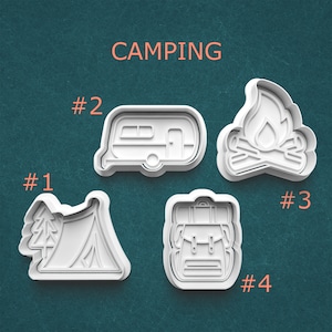 Camping Cookie Cutters ~ Hiking Cookie Cutters ~ Summer Vacation ~ Polymer Clay Cutters ~ Campfire Cookie Cutter ~ Tent Cutter ~ Backpacking
