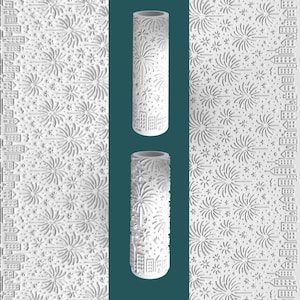Fireworks Cityscape Texture Roller ~ Embossed/Debossed Skyline, Fireworks Pattern for Cookies, Clay & Pottery ~ New Year, Celebration Theme