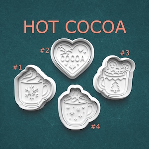Hot Cocoa Cookie Cutter and Stamp Set ~ Cozy Mug Designs & Cocoa Heart ~ Winter Cookies, Holiday Baking, Clay, Pottery Tools