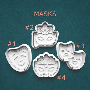 Masks Cookie Cutters ~ Mardi Gras Mask ~ Theater Masks Cookie Cutters ~ Masquerade Party ~ Polymer Clay Cutters ~ Gifts for Actors Actresses