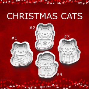 Christmas Cats Cookie Cutter and Stamp Set ~ Holiday Kitty Designs for Cookies, Clay & Pottery ~ Stocking, Present, Ornament