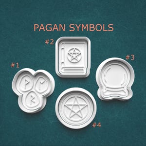 Pagan Symbols Cookie Cutter Set – Runes, Spellbook, Pentacle, and Crystal Ball Cutters for Cookies, Witchcraft Baking, Polymer Clay Stamp
