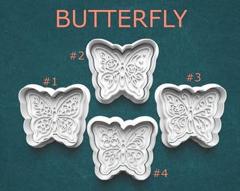 Butterfly Cookie Cutter and Stamp Set – Elegant Floral Wing Molds for Cookies, Fondant, Clay, and Pottery – 4 Delicate Butterfly Styles