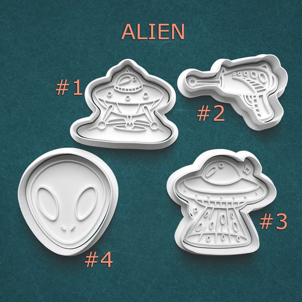 Alien Cookie and Clay Cutters ~ UFO Cookie Cutter and Stamp ~ Extraterrestrial Cookie Cutters ~ Science Fiction Gifts ~ Little Green Man UFO