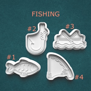 Fishing Clay Cutters ~ Fishing Hook Cutter ~ Fish Cookie Cutter ~ Fishing Pole ~ Fishing Boat ~ Hobby Cutters ~ Sugar Cookies ~ Cookie Molds