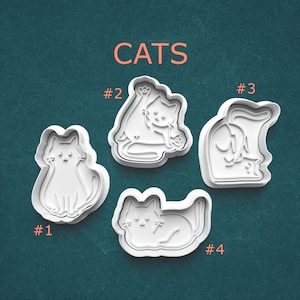 Posed Cat Cookie Cutter and Stamp Set, Sitting, Stretching and Playing Cats, Pet Cookies, Polymer Clay/Pottery Tool