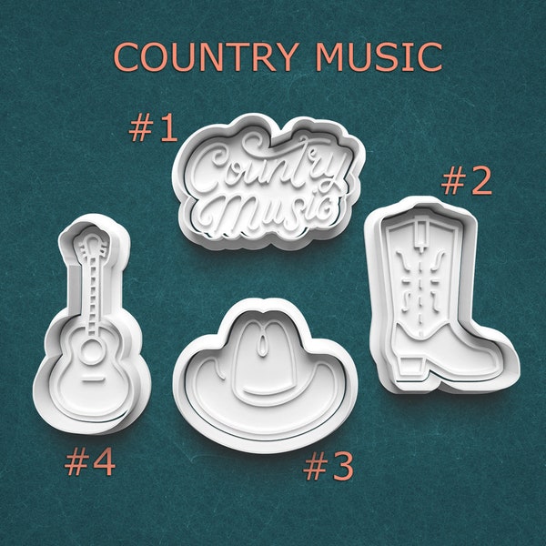 Country Music Cookie Cutter ~ Guitar Cookie Cutter ~ Cowboy Boots Clay Stamp ~ Cowboy Hat Cutter ~ Nashville Cookie Cutters ~ Bluegrass Gift