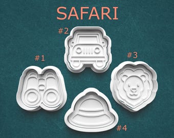 Safari Cookie Cutter Set, Adventure Baking Tool for Kids, Lion Jeep Binoculars Clay Stamp, Polymer Clay and Pottery Safari Shapes