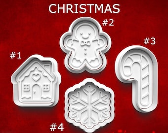 Ensemble d'emporte-pièces de Noël ~ bonhomme en pain d'épice ~ canne en bonbon ~ flocon de neige ~ maison en pain d'épice ~ ustensiles de cuisine des fêtes ~ tampon en pâte polymère