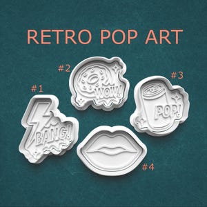 Retro Pop Art Cookie Cutter and Stamp Set – Bang, Wow, Pop Can, and Lips Comic Shapes for Cookies, Clay, and Pottery Craft Projects