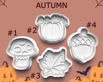 Autumn Cookie Cutters ~ Acorn ~ Pumpkin ~ Toadstool Mushroom ~ Fall Leaf ~ Fall Vibes ~ Clay Stamp ~ Cookie Stamp ~ Pottery Stamps