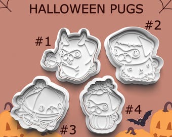 Halloween Pug Cookie Cutters ~ Devil Pug ~ Mummy Pug ~ Pumpkin Pug ~ Monster Pug Puppy ~ Large Cutters ~ Sugar Cookies ~ Cookie Molds