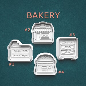 Bakery Cookie Cutter and Stamp Set, Bakery Shop, Bread Oven, Display Case and Scale Cookies, Baking Theme, Polymer Clay/Pottery Tool