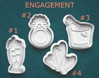 Engagement Cookie Molds ~ Engagement Ring Cutter ~ Hearts Cookie Cutter ~ Champagne Bucket Cutter ~ Champagne ~ Polymer Clay Cutters