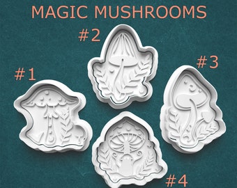 Magic Mushroom Cookie Cutters ~ Mystical Mushrooms Clay Cutters ~ Mushroom Clay Fondant Press ~ Toadstool Cookie Cutters ~ Fantasy Mushrooms