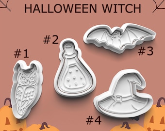 Witch Cookie Cutters ~ Halloween Clay Cutters ~ Owl Cutter ~ Bat ~ Potion ~ Witch Hat ~ Polymer Clay Cutters ~ Keychain Cutters ~ Large
