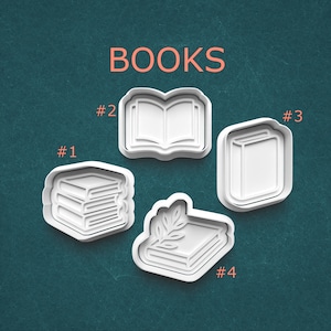 Book Cookie Cutter and Stamp Set – Stack, Open, and Closed Book Molds for Cookies, Fondant, Clay, and Pottery – 4 Academic-Inspired Styles