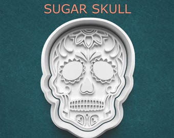 Sugar Skull Cookie Cutter ~ Cookie Cutter with Stamp ~ Cookie Cutter with Press ~ Polymer Clay Cutter ~ Mexican Culture ~ Day of the Dead