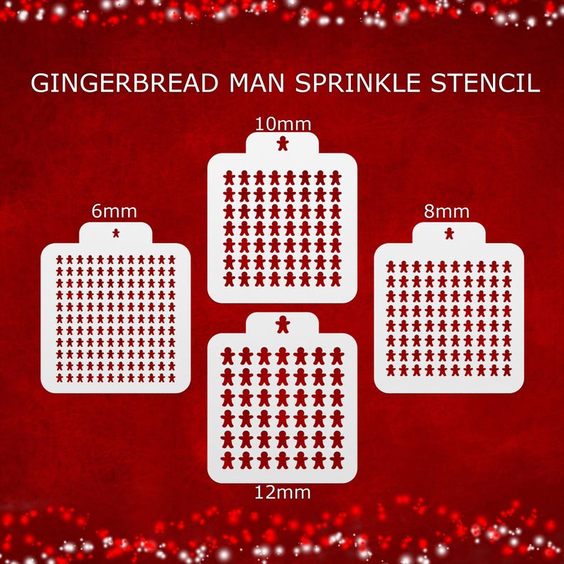 Gingerbread Man Sprinkle Card ~ DIY Custom Sprinkle Stencil ~ Royal Icing Sprinkles ~ Christmas Sprinkle ~ Multiple Sizes ~Dye Free Sprinkle afbeelding 1