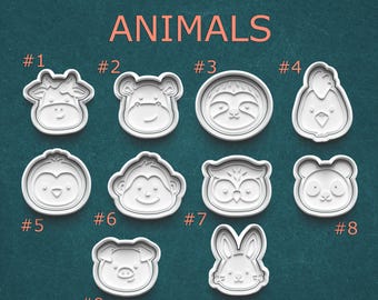 Animals Cookie Cutter Set ~ 10 Piece Animal Faces Collection ~ Zoo ~ Farm ~ Woodland ~ Kids Birthday Baking Tools ~ Polymer Clay Stamp