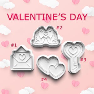 Valentine’s Day Cookie Cutter Set ~ Love Letter, Doves with Heart, Heart Key, Double Hearts ~ Romantic Cookie Cutters for Baking & Crafts