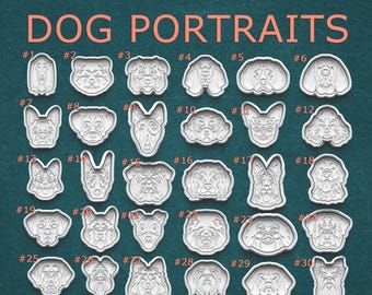 Dog portraits cookie cutter with stamp set, assorted dog faces, pet portrait cookies for Cookies, Polymer Clay, or Pottery