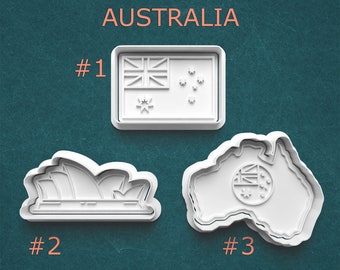 Australia Cookie Cutters ~ Sydney Opera House Cutter ~ Australian Flag Cutter ~ Australia Clay Cutter ~ Australia Fondant Cutter