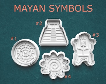 Mayan Symbols Cookie Cutter Set ~ Mayan Calendar, Pyramid, Sun Design, and Deity ~ Perfect for Themed Baking & Polymer Clay Crafts