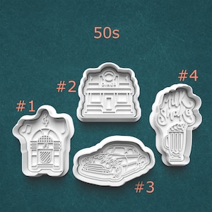 50s Cookie Cutter ~ Diner Cookie Cutter Stamp ~ Jukebox Cookie Cutter Clay Stamp ~ Classic Car Clay Press ~ Milk Shake Cookie Cutter ~ 1950s