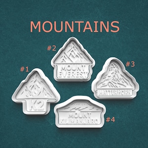 Mountain Cookie Cutter Set – Everest, Kilimanjaro, Matterhorn and K2 – Cutters for Cookies, Pottery, Polymer Clay, and Crafts