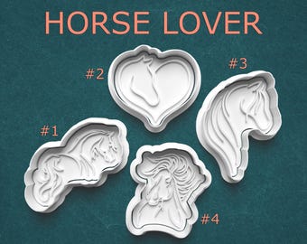 Horse Lover Cookie Cutter Set – Equestrian Baking, Fondant & Clay Stamps – Horse Head, Heart, Stallion and Mare Designs for Pastry, Crafting