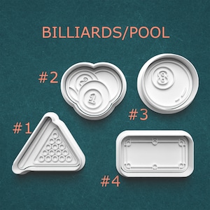 Billiards Polymer Clay Cutters ~ Pool Cookie Cutters ~ Pool Table ~ 8 Ball Cookie Cutter ~ Pool Cue ~ Game Cutters ~ 3D Printed Set