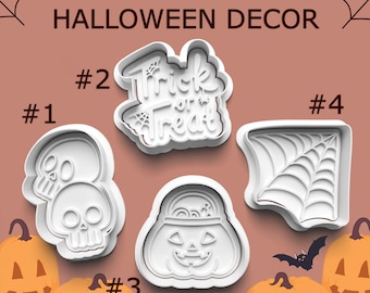 Trick or Treat Cookie Cutters ~ Skull Cookie Cutter ~ Pumpkin Pail ~ Corner Spiderweb ~ Clay Stamp ~ Pottery Stamp ~ Kitchen Gifts