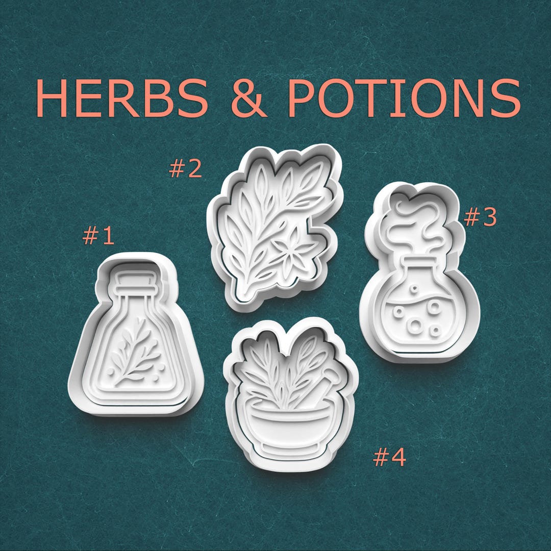 Herbs and Potions Cookie Cutter and Stamp Set – Potion Bottles, Leaves ...