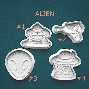 Alien Cookie and Clay Cutters ~ UFO Cookie Cutter and Stamp ~ Extraterrestrial Cookie Cutters ~ Science Fiction Gifts ~ Little Green Man UFO