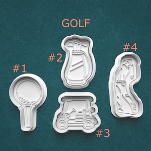 Golf Cookie Cutters ~ Golf Bag ~ Golfer ~ Golf Cart Cookie Cutter ~ Tee Off ~ Gifts for Him ~ Gifts for Her ~ Hobby Clay Cutters
