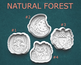 Natural Forest Cookie Cutter Set – Fox, Mushrooms, Moon and Acorn – 3D Printed Cutters for Cookies, Pottery, Polymer Clay, Crafts, and more!