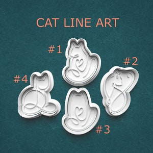 Cat Line Art Cookie Cutter ~ Cat Lover Cookie Cutter ~ Cat Art Clay Cutter Stamp ~ Gifts for Cat Lovers ~ Cat People ~ Abstract Cat Art Gift