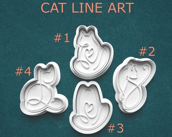 Cat Line Art Cookie Cutter ~ Cat Lover Cookie Cutter ~ Cat Art Clay Cutter Stamp ~ Gifts for Cat Lovers ~ Cat People ~ Abstract Cat Art Gift