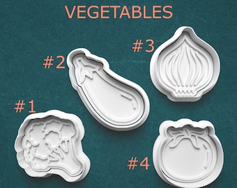 Vegetable Cookie Cutters ~ Polymer Clay Charm Cutter ~ Eggplant Cookie Cutter ~ Broccoli Cutter ~ Onion/Garlic Cutter ~ Tomato Cookie Cutter