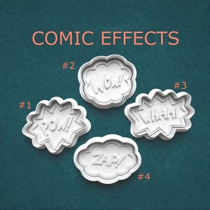 Comic Book Action Words Cookie Cutter Set ~ Pow, Wow, Zap, Wham, Designs for Superhero-Themed Cookies, Crafts, Polymer Clay & Fondant