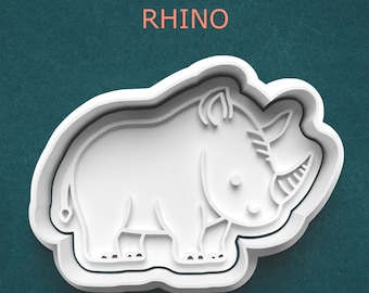 Rhino Cookie Cutter ~ Jungle Cookie Cutter ~ Safari Animal Clay Stamp ~ Cookie Stamp ~ Zoo Animal Cutter ~ Baking Supplies ~ Gifts for Baker