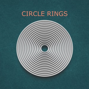 May include: A set of concentric circles in white, arranged in a circular pattern on a teal background. The text "CIRCLE RINGS" is written in orange above the circles.