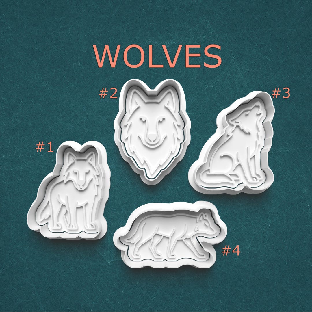 Wolf Cookie Cutter Set – Standing Wolf, Wolf Face, Howling Wolf and ...