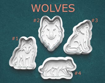 Wolf Cookie Cutter Set – Standing Wolf, Wolf Face, Howling Wolf and Stalking Wolf – Cutters for Cookies, Pottery, Polymer Clay, and Crafts