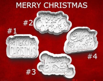 Merry Christmas Cookie Cutters ~ Christmas Cookies ~ Christmas Writing ~ Sugar Cookies ~ Polymer Clay Cutters ~ Holiday Cookie Cutters