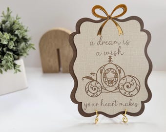 A Dream Is a Wish Your Heart Makes Wooden Sign – Disney-Inspired Coquette Wall Decor Bow Accent | Disney Home Decor | Cinderella Decor