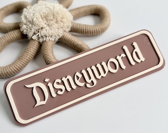 Handmade Disneyworld Sign | Pastel Taupe Bone White Lettering | Disney Decor | Office or Dorm Decor