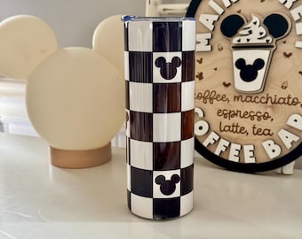 Checkered Mouse Tumbler- Personalized Disney-Inspired Stainless Steel Tumbler - Travel Cup