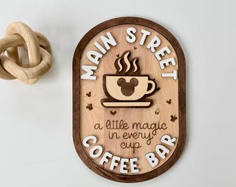 Main Street Coffee Bar Wooden Sign – Disney-Inspired Café Decor, Disney Coffee Bar Decor, Mickey Coffee Bar